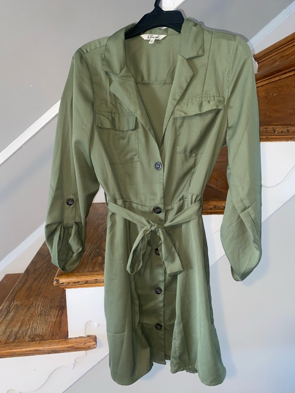 Olive Green Tie-Waist Trench Dress Size XL